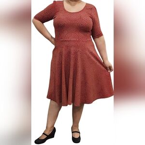 LuLaRoe Nicole burnt orange colorful swirls midi dress women's size XL